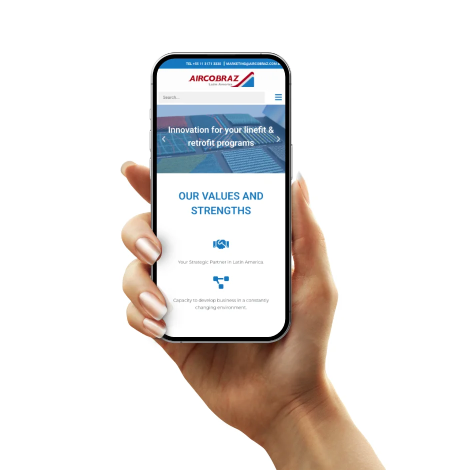 Site da Aircobraz na versão para mobile