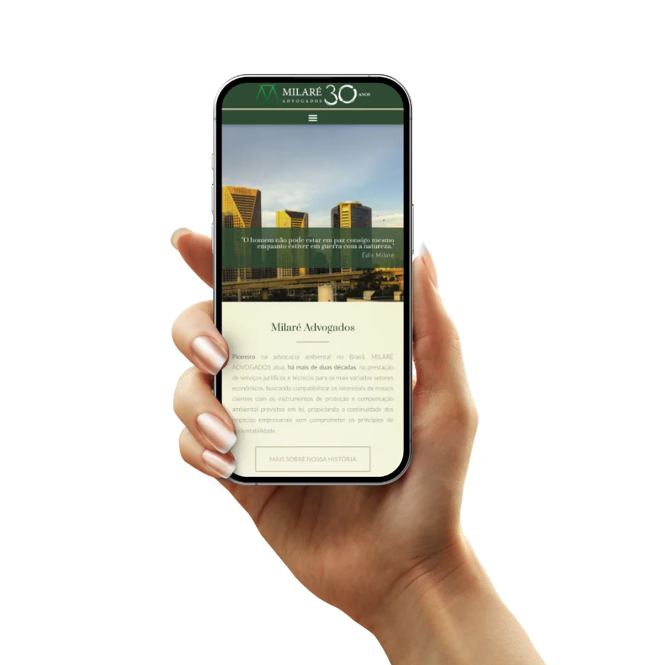 Site do Milaré Advogados na versão para mobile